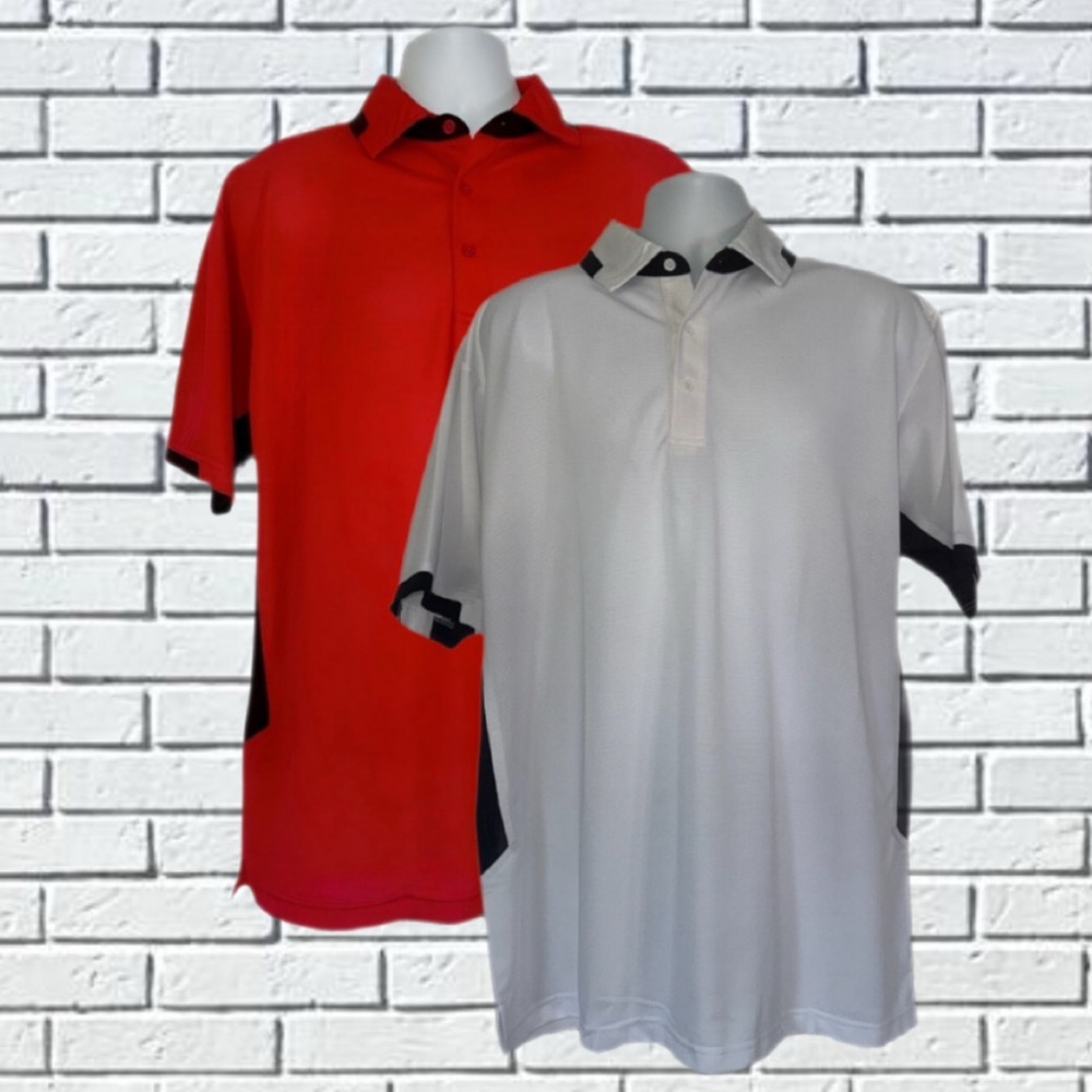 2 Port Authority Polos Men’s XL Bundle – Red & White Colorblock K524 Dry Zone